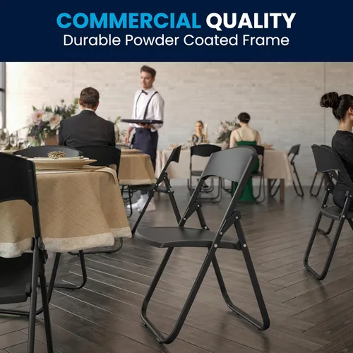 Vista 6 de Flash Furniture HERCULES Series - Silla plegable de plástico negro resistente con soportes integrados