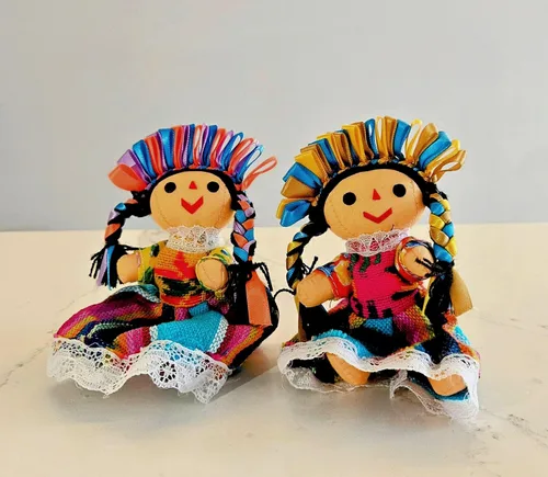 Vista 4 de ALKIMIA INC Muñecas de trapo tradicionales mexicanas hechas a mano, paquete de 2, 5 pulgadas