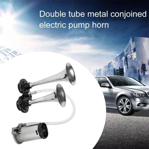 Vista 2 de 12V doble tubo Metal Car Horn Metal Car Trompeta 178DB Super ruidoso cuerno de aire para barco tren vehículo
