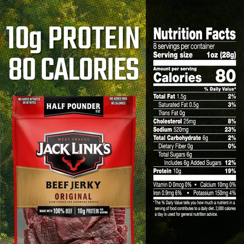 Vista 9 de Jack Link's Carne seca de media libra – Original – Hecho con carne de res 100% real – Aperitivos de proteína de carne real listos para comer – 0.35