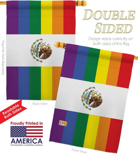 Vista 3 de Mexico Pride House Flags 2 pcs Pack Support Rainbow Love LGBT Gay Bisexual Pansexual Transgender Small Decorative Gift Yard Banner Double-Sided Made