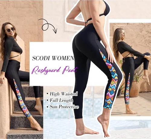 Vista 3 de SCODI Pantalones de natación para mujer, leggings de natación de cintura alta, pantalones de natación, mallas de natación, protección solar