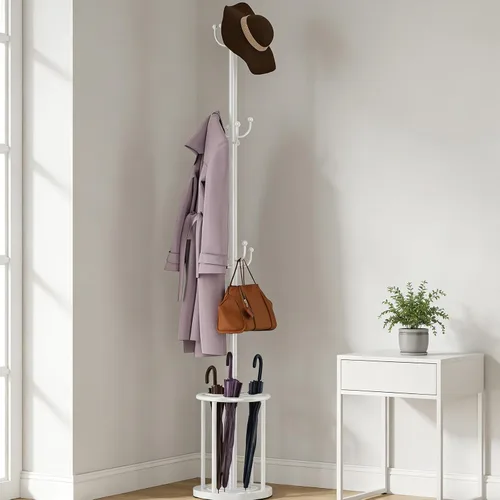 Vista 10 de Perchero independiente con soporte para paraguas, perchero con 12 ganchos para ropa, bolsos, sombreros, perchero, árbol, perchero, sombrero
