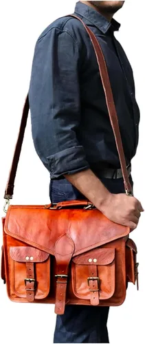 Vista 9 de 15 "bolso de mensajero de cuero para computadora portátil, maletín de oficina, regalo para hombres, bolsa de hombro desgastada