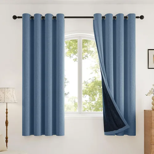 Vista 23 de Rinwoc Cortinas opacas gruesas y suaves, juego de 2 paneles para dormitorios pequeños/habitaciones de niños, con textura de lino y bloqueo de luz