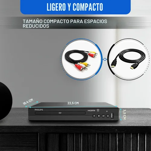 Vista 5 de Philips - Reproductores de DVD para TV con puerto HDMI 1080P, reproductor de DVD HD multirregión para Smart TV, entrada USB, control remoto