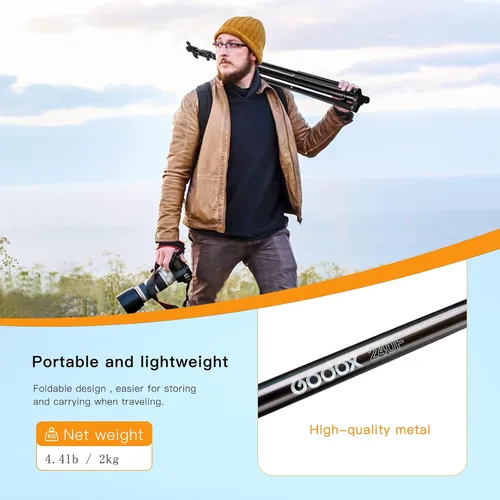 Vista 6 de Godox Soporte de luz de fotografía de aluminio para iluminación de estudio fotográfico, cajas de luz, paraguas, fondos - 240 cm, 94 pulgadas