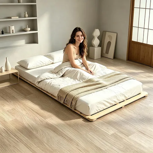 Vista 8 de LILYPELLE Base de cama de piso, marco de cama plegable de tatami, placa de cama transpirable a prueba de humedad, cama japonesa de suelo, marco