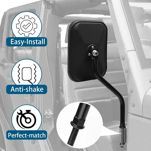 Vista 5 de BETOOLL Espejos para puertas fuera compatibles con Jeep Wrangler JK CJ JKU LJ JL y Unlimited - Espejos laterales de bisagra de puerta compatibles
