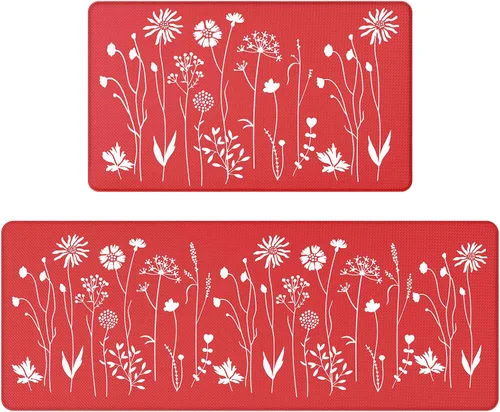 Vista 16 de Rempry - Juego de 2 alfombrillas de cocina con flores coloridas para el piso, alfombras de cocina antideslizantes y juego de tapetes, alfombrilla
