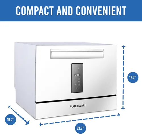 Vista 3 de Farberware Lavavajillas Compacto para 6 Cubiertos - Mini Lavavajillas Portátil de Encimera con 7 Programas de Lavado - Perfecto para Espacios
