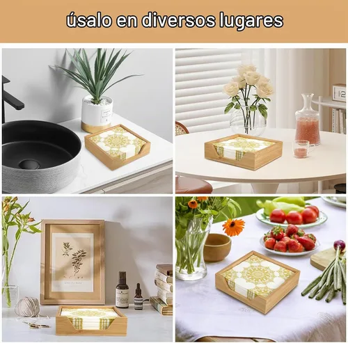 Vista 4 de [Usado] Servilletero de bambú para mesa de baño, bandeja para toallas de invitados, bandeja de servilleteros planos de cocina, servilleteros
