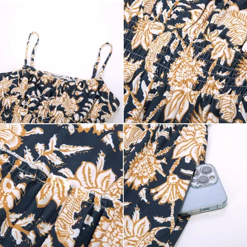 Vista 6 de GRACE KARIN Vestido largo de verano 2024 para mujer, casual, sin mangas, tirantes delgados, fruncido con volantes, con bolsillos
