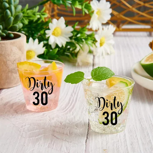 Vista 6 de Dirty 30 - Vasos de chupito de cumpleaños – 100 vasos de plástico desechables de 2 onzas, decoraciones de cumpleaños 30 para él o ella, regalos