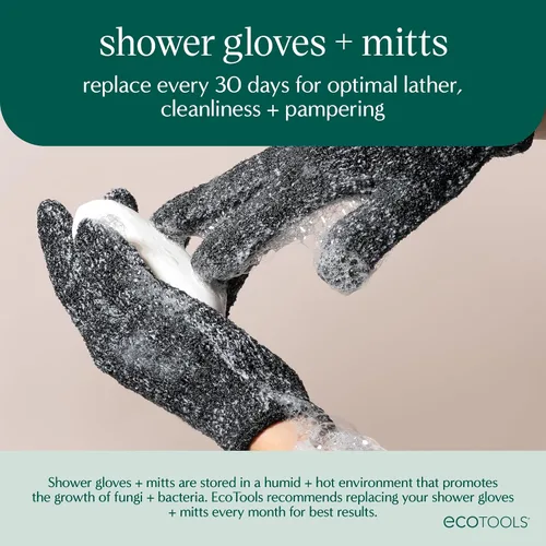 Vista 6 de EcoTools Guantes de baño y ducha de carbón, guantes exfoliantes que eliminan la piel muerta y limpian todo el cuerpo, guantes de baño con carbón