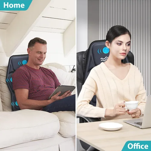Vista 6 de Cojín de asiento de masaje con calor 9 estilo de masaje función de apoyo lumbar, alivio de fatiga y estrés, almohadilla para silla de masaje