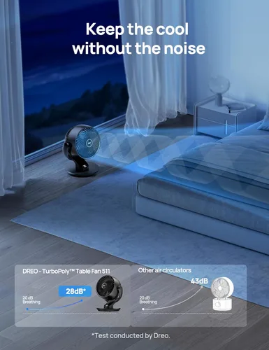Vista 3 de Dreo Ventilador para dormitorio, ventilador circulador de aire de mesa oscilante de 13 pulgadas para toda la habitación, ajuste de inclinación