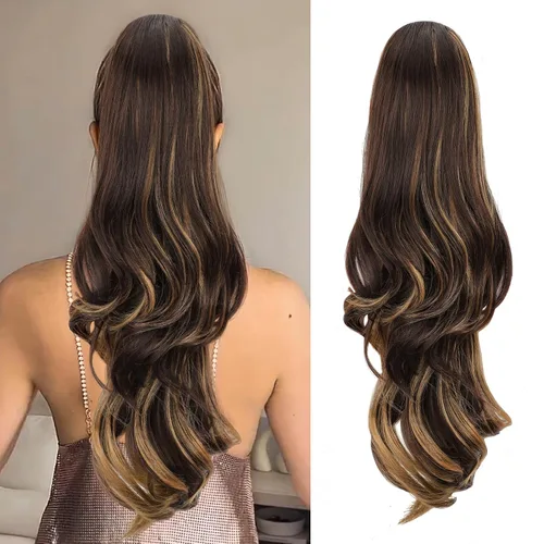 Vista 21 de Extensión de cola de caballo rubio, extensión de cola de caballo con cordón de 20 pulgadas para mujeres, extensiones de cabello de cola de caballo