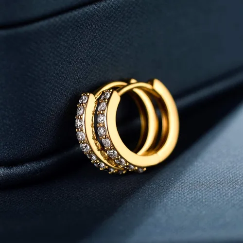 Vista 7 de Kainier Aretes de aro chapados en oro de 18 quilates con circonita cúbica, aretes de cartílago, hipoalergénicos para mujeres y niñas, color rosaoro
