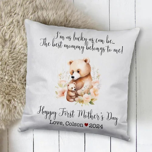 Vista 2 de Mother's Day Bear, First Mother's Day Custom Pillowcase, Personalized Mother's Day Pillowcase, Gift for Mom, Home Decor