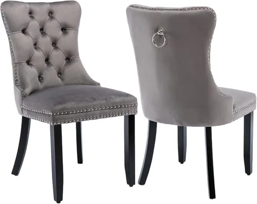 Vista 96 de Juego de 2 sillas de comedor de terciopelo beige, modernas sillas de cocina tapizadas