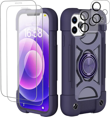 Vista 156 de Funda para iPhone 11 de 6.1 pulgadas con soporte de anillo, con 2 protectores de pantalla de vidrio, resistente a los golpes, resistente a