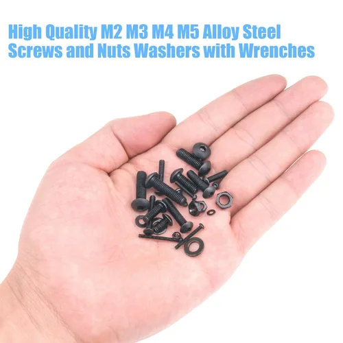 Vista 6 de DYWISHKEY 1220 piezas M2 M3 M4 M5, 10.9 grado de aleación de acero hexagonal cabeza botón pernos, tornillos, tuercas, arandelas, kit surtido