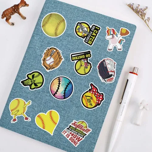 Vista 7 de 100 calcomanías de sóftbol, lindas calcomanías de vinilo motivacional impermeables para botellas de agua, cascos, equipaje, incentivos de enseñanza