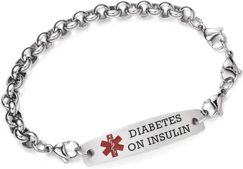 Vista 60 de Brazaletes de alerta médica ajustables de 7.5" a 9" para mujer/hombre, de acero inoxidable, intercambiables Cadena de bloque