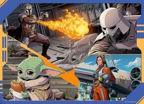 Vista 2 de Ravensburger - Paquete de rompecabezas de 4 x 100 piezas de Star Wars The Mandalorian y Grogu. Cuatro momentos galácticos para disfrutar o regalar