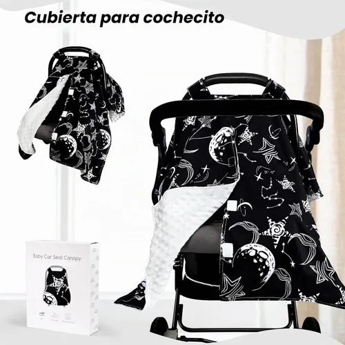 Vista 4 de Funda para asiento de coche infantil, toldo cálido de invierno de minky suave para bebés y niños pequeños, abertura con correa ajustable, funda Negro