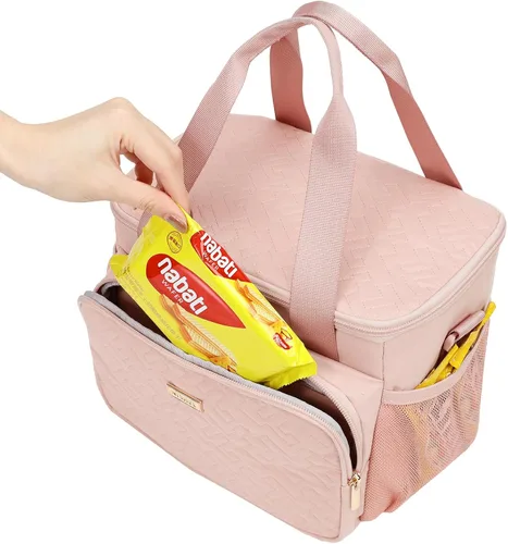Vista 4 de NISHEL Lonchera para mujer con correa para el hombro, bolsa térmica aislada y reutilizable, compartimento térmico a prueba de fugas, soporte