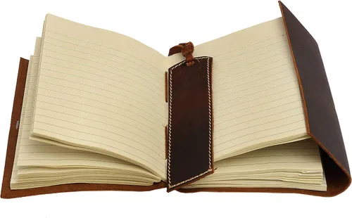 Vista 5 de CREATIVE LEATHER ART Sun Moon Emboss - Cuaderno de bocetos de cuero vintage con diseño de líneas marrones, 7 x 5 pulgadas, 240 páginas