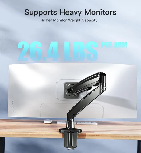 Vista 3 de HUANUO Brazo de Monitor de Servicio Pesado para Pantallas Ultra Anchas/Curvas de 49 Pulgadas, Montura de Monitor Ajustable de Movimiento Completo