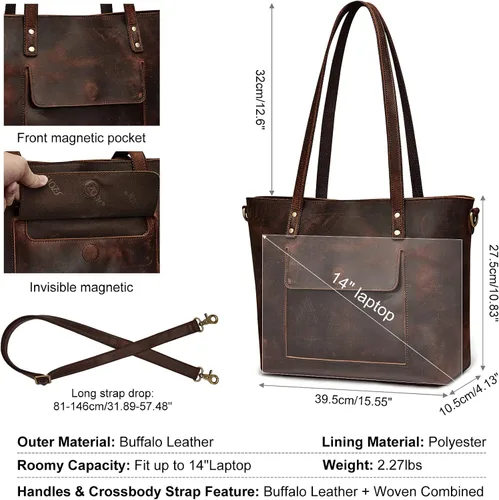 Vista 3 de S-ZONE Bolso bandolera vintage de cuero genuino para mujer