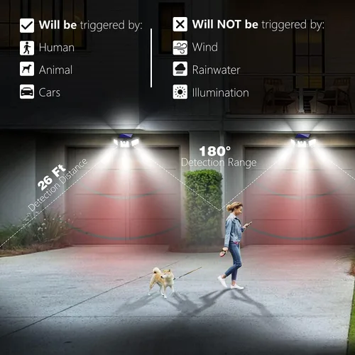 Vista 7 de AmeriTop Luces solares para exteriores, de 800 lúmenes, inalámbricas, con sensor de movimiento solar LED, 3 cabezas ajustables, iluminación