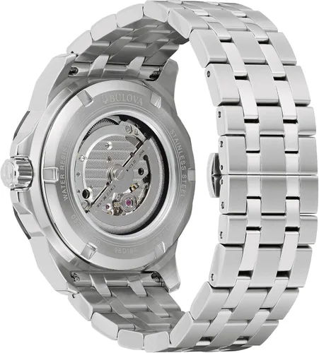Vista 3 de Bulova Marc Anthony Reloj automático de acero inoxidable con estrella marina para hombre, apertura abierta, parte trasera de caja de exposición