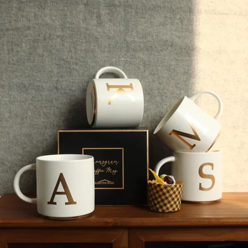 Vista 7 de COLLECTIVE HOME - Tazas de cerámica con monograma, tazas de café con inicial dorada de 15 onzas, elegantes tazas de té del alfabeto, elegante taza p