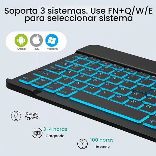 Vista 5 de Combo de teclado y mouse inalámbricos, teclado y mouse Bluetooth recargables con retroiluminación de 7 colores y receptor USB inalámbrico de 2.4