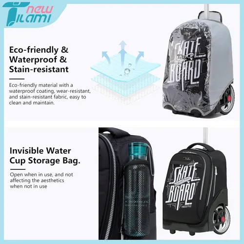 Vista 59 de NEW TILAMI Mochila con ruedas de 19 pulgadas con bolsa de almuerzo para niñas y niños, mochila para laptop con ruedas, bolsa de mano duradera