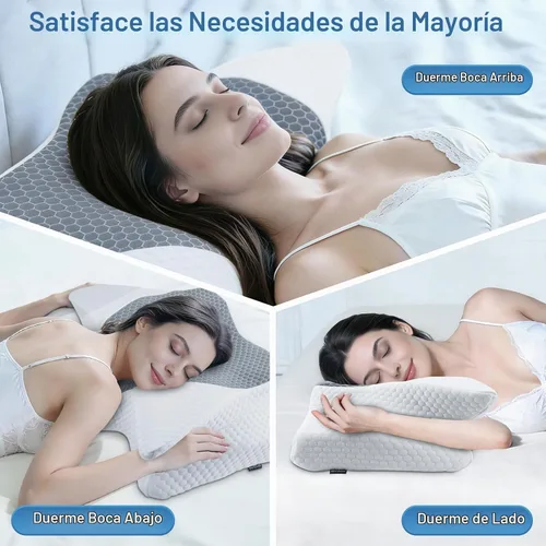 Vista 2 de SAHEYER Almohada cervical para el cuello, almohada de espuma viscoelástica para aliviar el dolor de cuello y ronquidos, almohada ergonómica para Gris