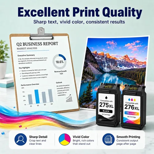 Vista 4 de Paquete combinado de cartuchos de tinta 275XL 276XL de repuesto para Canon Ink 275 y 276 PG-275XL CL-276XL para usar con impresoras Pixma TR4720