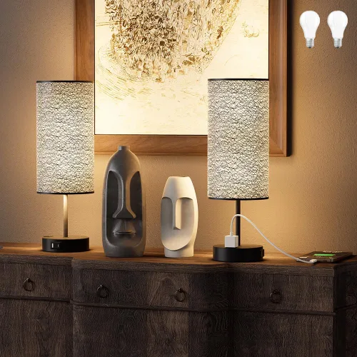 Vista 13 de Lámpara de mesa YIDPU para dormitorio, lámpara de mesita de noche para cabecera con tomas de corriente AC, lámpara de escritorio LED ajustable de 3