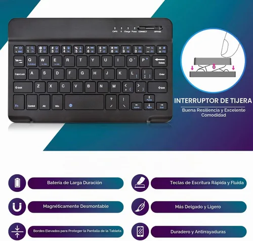 Vista 6 de DETUOSI Funda universal para tableta Android de 8.0 pulgadas con teclado, teclado Bluetooth inalámbrico extraíble + funda de piel sintética +