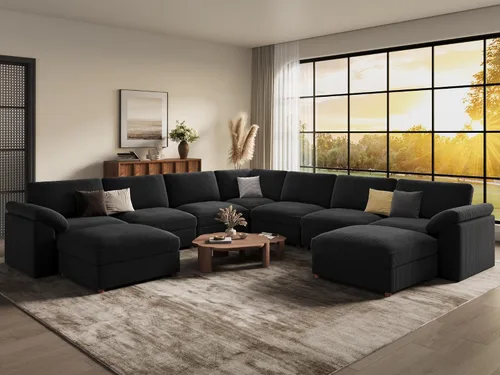 Vista 19 de EASE MOOSE Sofá modular verde seccional de gran tamaño en forma de L Pana verde