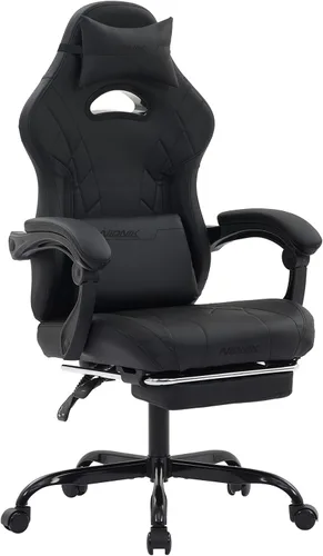 Vista 12 de Silla de juegos con reposapiés y soporte lumbar de masaje, silla ergonómica para videojuegos, sillas de videojuegos de oficina con altura y respaldo