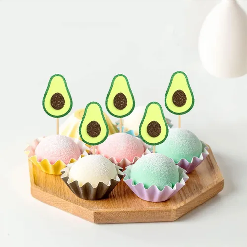 Vista 4 de 24 adornos para cupcakes de aguacate y frutas para fiesta, fiesta de frutas, aguacate feliz, guacamole, fiesta de cumpleaños, boda, baby shower