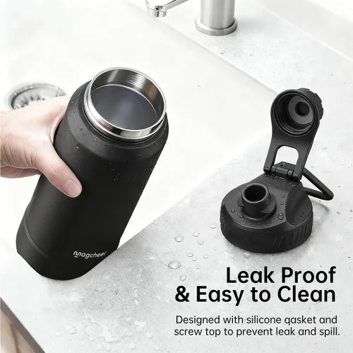 Vista 6 de Botella de agua aislada de 24 onzas, acero inoxidable al vacío de doble pared, diseño de boca ancha, botella reutilizable a prueba de fugas