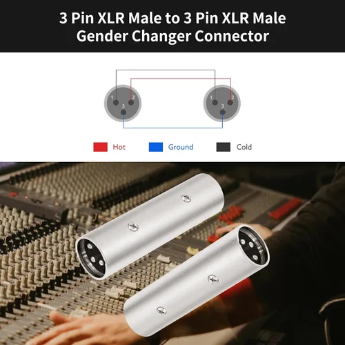 Vista 2 de Adaptador XLR macho a macho Acoplador de cambiador de género de 3 polos, extiende la longitud de los cables con enchufes XLR, micrófono, AES/EBU