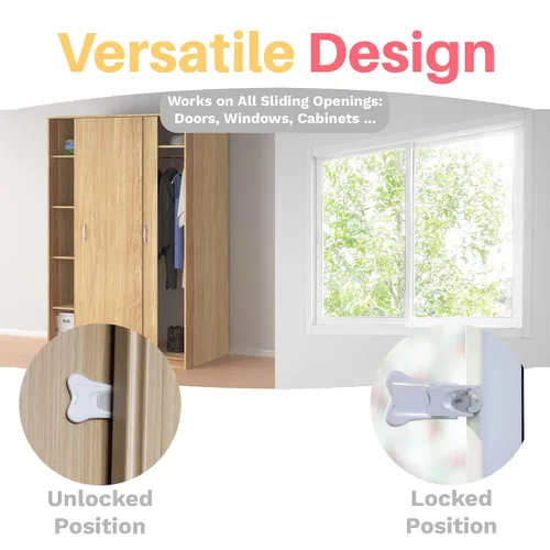 Vista 2 de Inaya Cerradura de puerta corredera para seguridad infantil (paquete de 4) – Cerraduras a prueba de niños para puertas correderas de cristal